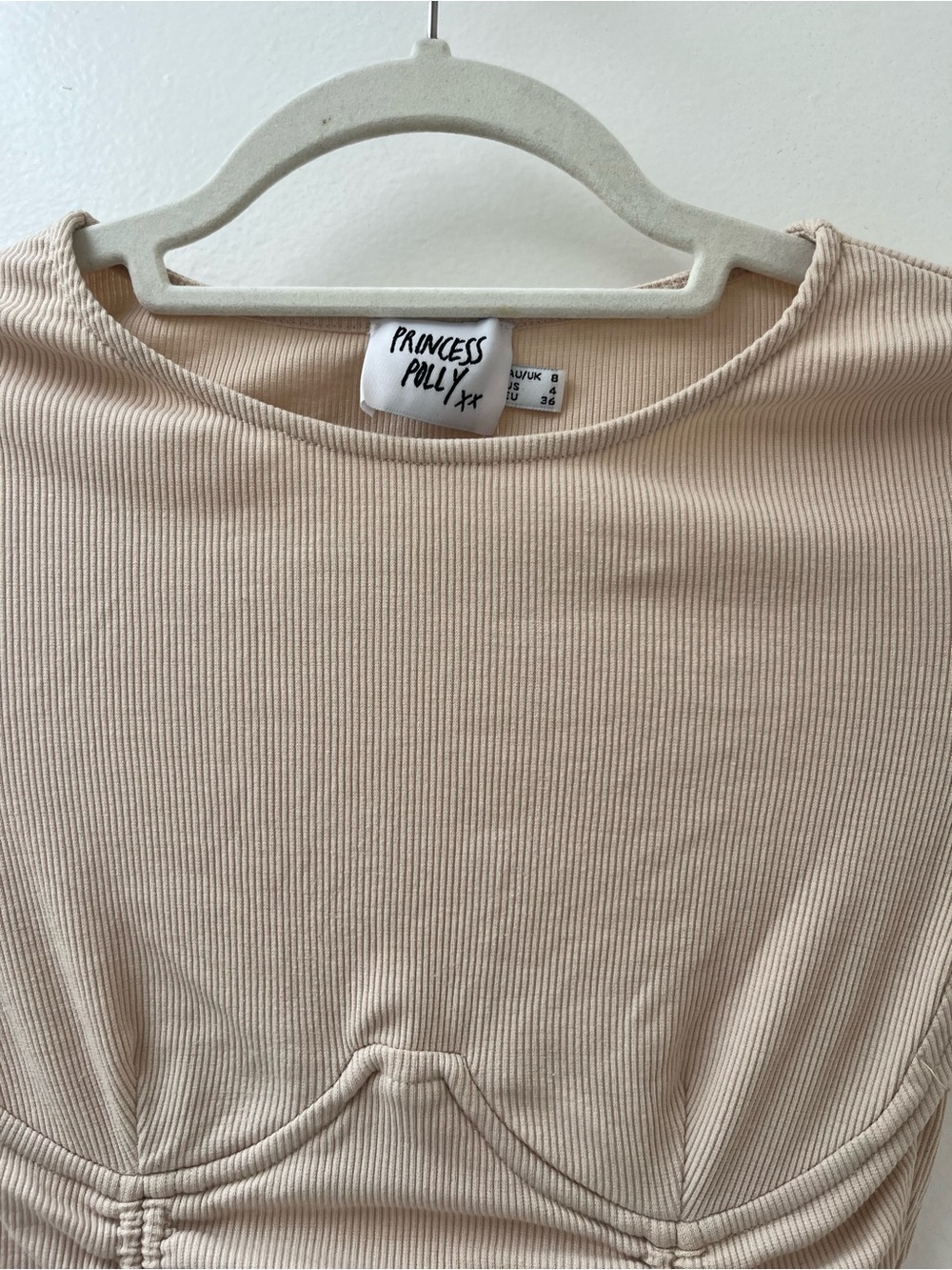 Princess Polly Neutral Beige Ruched Drawstring Crop Top - Picture 2 of 3